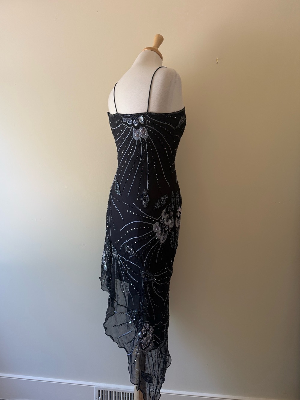 Made in India 100% Silk Hand Beaded Black Asymmetrical Cocktail Dress | NWOT - Picture 3 of 8